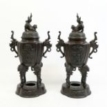 A pair of 19th century Japanese bronze censers, Meiji