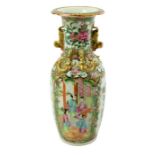 A Chinese famille rose vase, lizard moulded neck and lion handles