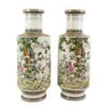 A pair of Chinese Republican famille rose rouleau vases