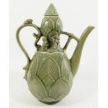 A Korean celadon glazed earthenware ewer, double gourd form