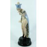 A Goldscheider Vienna Art Deco Porcelain Figure of a half nude dancer with feather headress