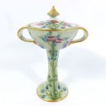 William Moorcroft for James MacIntyre, a Rose and Forget Me Not pedestal twin handled chalice and co