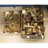 A quantity of brass oil lamp components, including