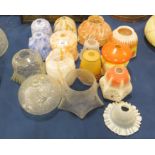 Marbled glass lantern shades and assorted oil lamp