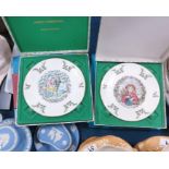 Two Doulton Christmas plates, three other examples