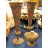 A group of Islamic ware, including two brass vases