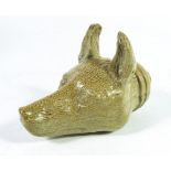 A saltglazed stoneware fox mask flask