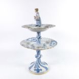 A Meissen onion pattern two tier pedestal tazza or cake stand