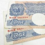 Bank of EngIand two One Pound notes, Blue issue, cashier K.O. Peppiatt