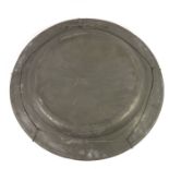 A pair of George II or George III pewter plain rimmed chargers, circa 1760