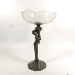 WMF, a Jugendstil silver plated and glass figural tazza