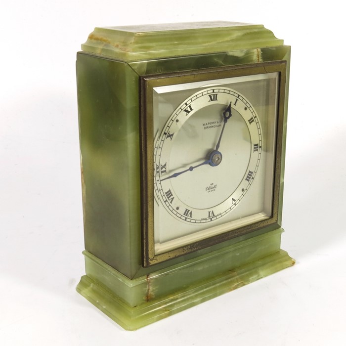 An Art Deco green onyx mantle clock by Elliott - Image 3 of 5