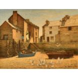 Langton (20th century), Polperro Harbour, oil on canvas, signed, 38cm x 49cm, framed