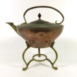 W A S Benson, an Arts and Crafts copper and brass kettle on stand