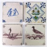 Four Delft tiles,
