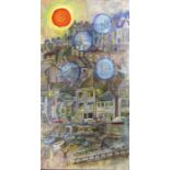 † Geoffrey Underwood (British, 1927-2000), A Surrealist Vision of St. Ives Harbour, oil on canvas la