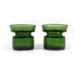 Jens Quistgaard for Dansk Design, a pair of Modernist green glass candle holders