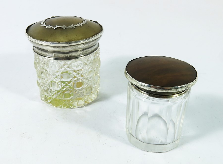 Two George V silver and tortoiseshell cut glass bottles or jars - Image 3 of 4