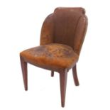 A French Art Deco walnut and leather upholstered chair