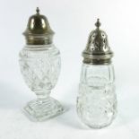 Two George V silver topped cut glass shakers