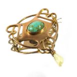 Barnet Henry Joseph, an Arts and Crafts 9 carat gold, turquoise and pearl brooch