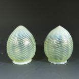John Walsh Walsh for W A S Benson, a pair of Arts and Crafts straw opal and opaque threaded glass li