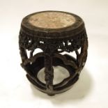 A Chinese hardwood and marble inset occasional table