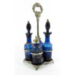 A George IV silver plate and blue glass cruet