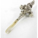 A Victorian silver and mother of pearl rattle