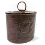 Newlyn School, an Arts and Crafts copper biscuit barrel