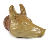 A Lambeth stoneware fox mask flask, Stephen, Green Imperial Potteries