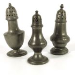 Three 18th century pewter pepperettes