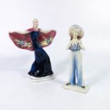 A Katzhutte Hertwig Art Deco figure of a woman in dungarees and another