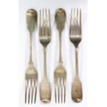 Four George IV silver table forks