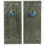 A pair of Glasgow School Arts and Crafts copper and Ruskin cobochon door plates