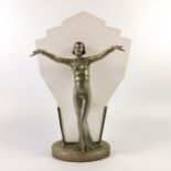 An Art Deco cold painted figural lamp