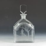 Nils Landberg for Orrefors, an engraved glass decanter