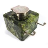 A Victorian silver mounted Connamara marble inkwell,