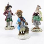 A pair of Continental Meissen style figures of a travelling entertainer and a woman