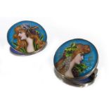 Two Art Nouveau enamelled silver buttons