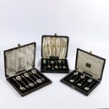 Three cased sets of Art Deco and later silver teaspoons