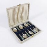 Six Art Deco enamelled silver teaspoons, Turner and Simpson