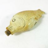 A salt glazed stoneware fish flask