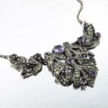 Bernard Instone, an Art Deco silver, marcasite and amethyst necklace