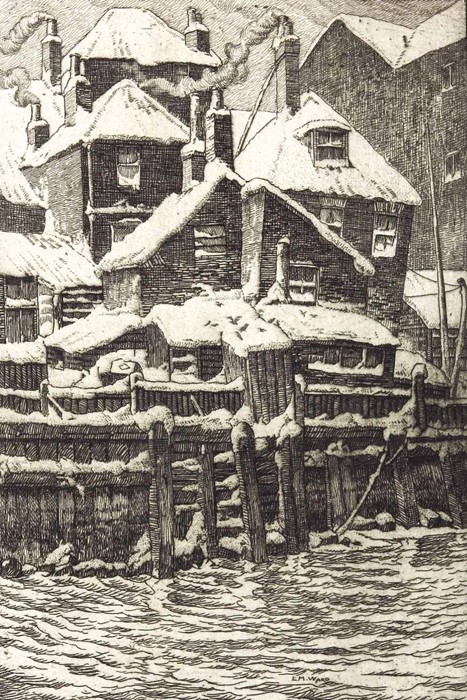 Leslie Moffat Ward (1888-1978) Snow at Boston, etching, signed and titled in plate, 19cm x 13cm, mou