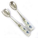 William Moorcroft for James MacIntyre, a pair of Blue Tulip and Poppy salad server