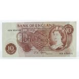 Queen Elizabeth II two Ten Shillings notes, verso Britannia, Brown issue, cashier J.S. Fforde