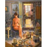 Eric Ward (b.1945), Nude in the Artist's Studio, oil on canvas, signed, 72cm x 92cm, framed