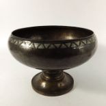 Hugh Wallis, an Arts and Crafts copper and pewter inlaid pedestal bowl