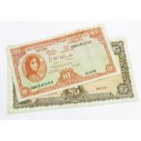 Central Bank of Ireland Lady Lavery Ten Shillings note and Five Pounds note